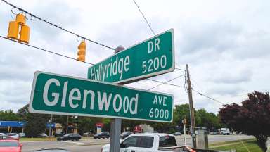 Glenwood Avenue and Hollyridge street sign