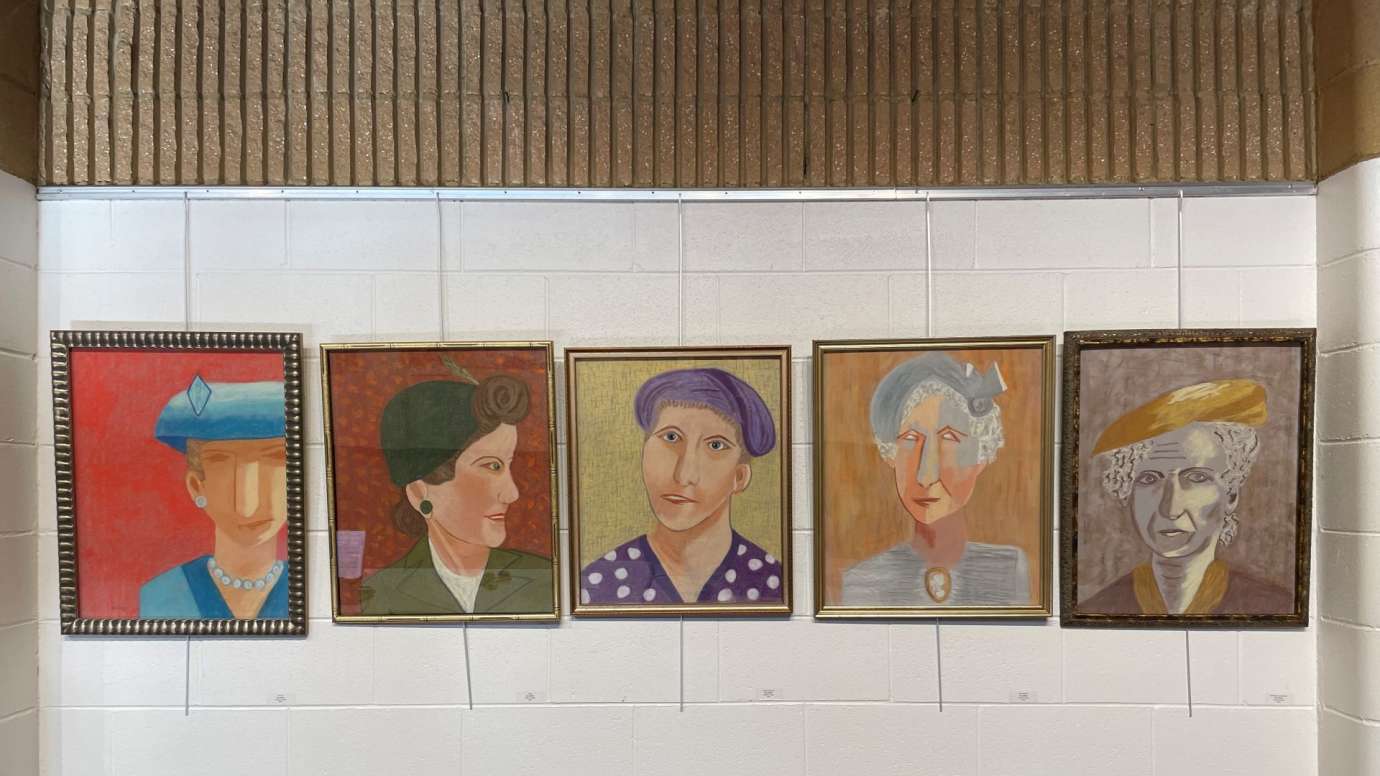 Portrait paintings of five different women 
