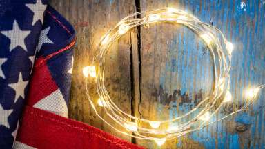 a american flag with lights