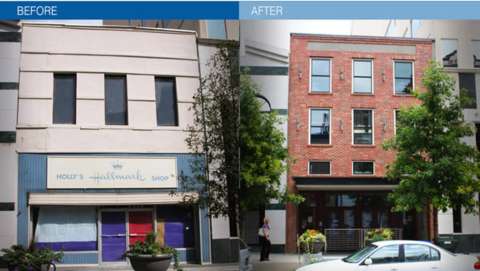 before and after of a facade on fayetteville street