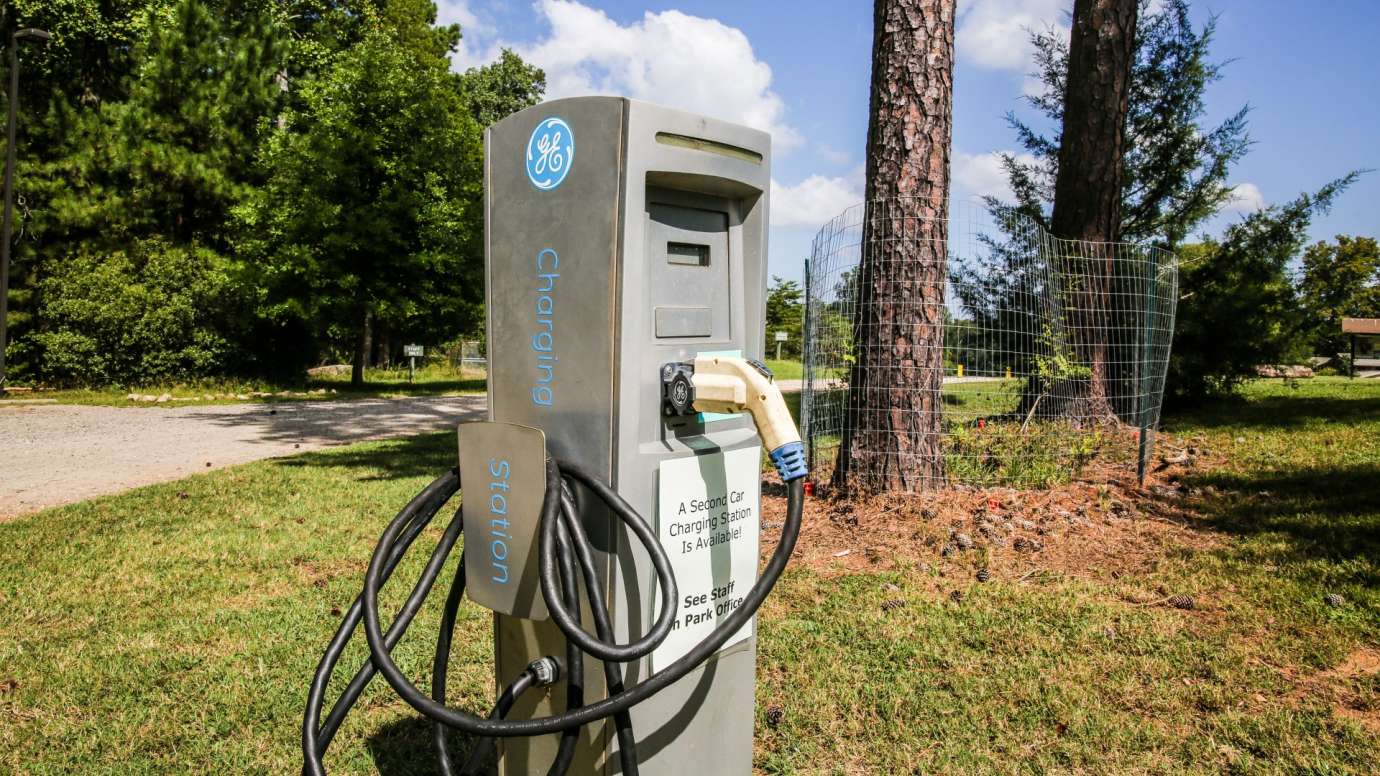 One of the few charging stations available for use