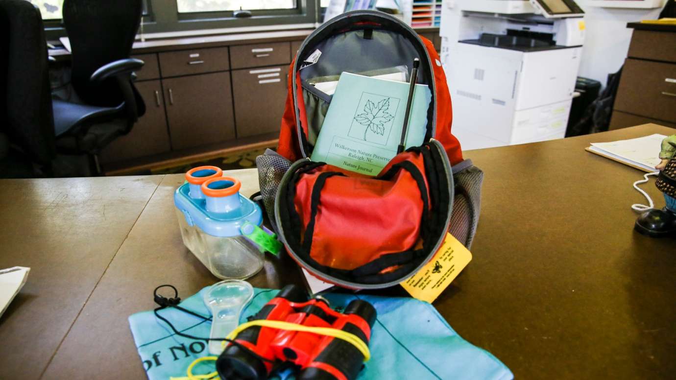 One of the discovery backpacks available for check out