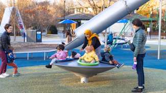 images of parents and children playing on playground