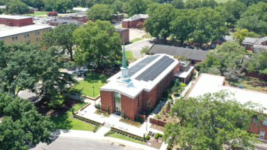 Solar panels on the chapel at Dix Park