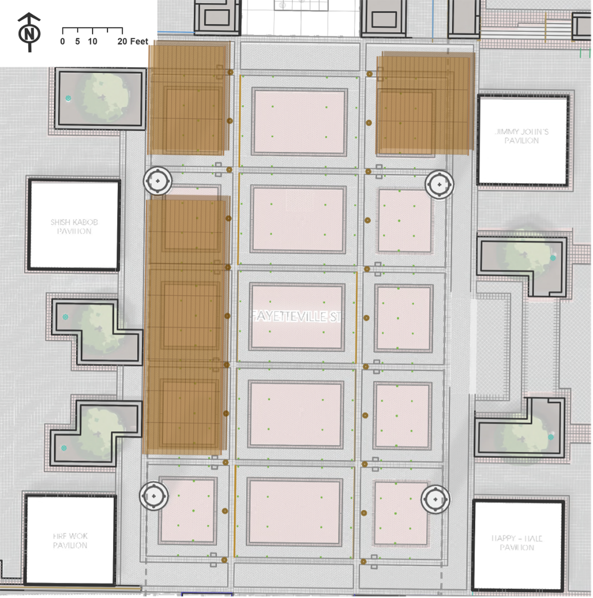 City Plaza - Potential Shading Areas for Permanent Shade Structures (general layout, subject to change)